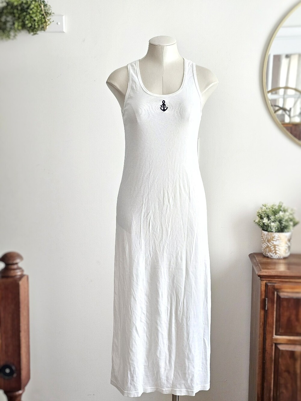 Vintage Ralph Lauren Rare Nautical Anchor Maxi Tank Dress White Navy S